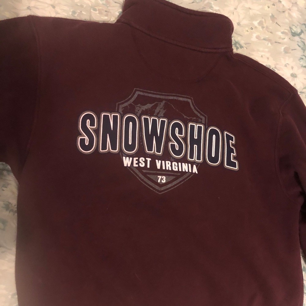 Maroon quarter zip Snow Shoe WV pullover.